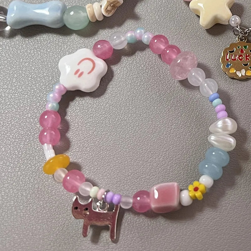 New Cute Geometry Star Conch Ceramic Glass Acrylic Beaded Bracelet Girl Kpop Aesthetic Charm Jewelry Y2K Marine Accessories