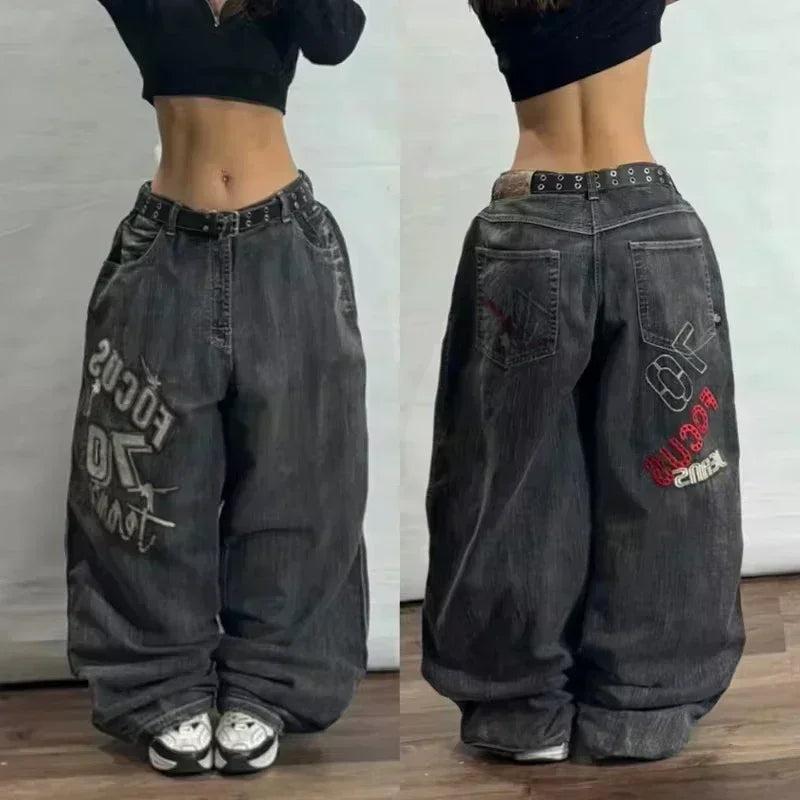 American Y2K 2025 New Baggy Wide Leg Black Jeans Overszied Women Street Casual Joker Denim Pants Couple Jeans Vintage Streetwear
