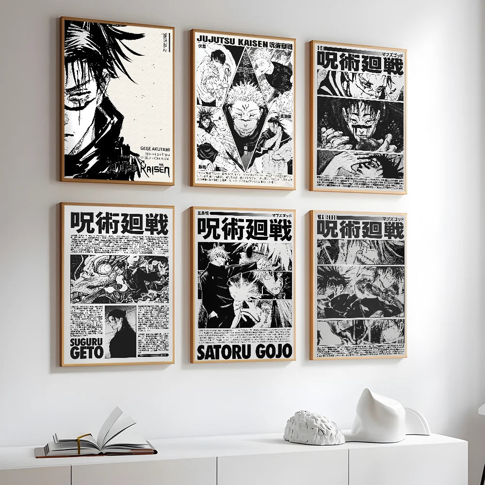 Japanese Manga J-JujutsuES K-KaisenS Poster Sticky Wall Art Printing Waterproof Home Living Bed Room Bar Hallway Aesthetic Decor