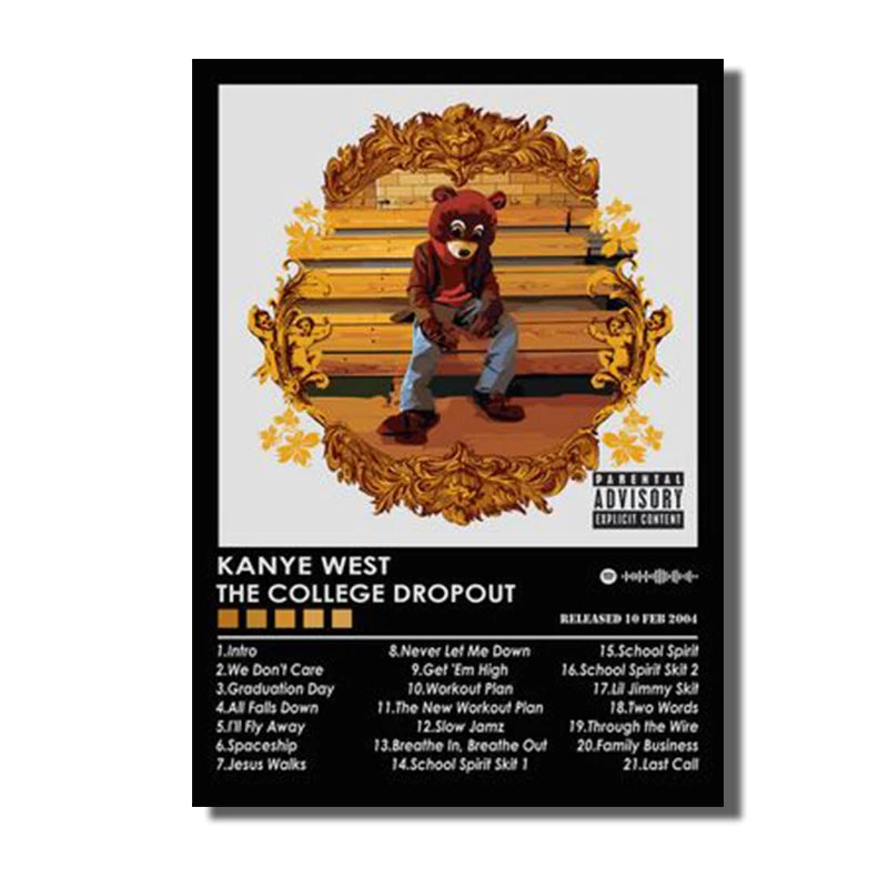 Rap Singer Kanye West Art Poster, Pop Music Album Cover High-definition Printed Canvas Painting, Home Wall Decoration, Frameless