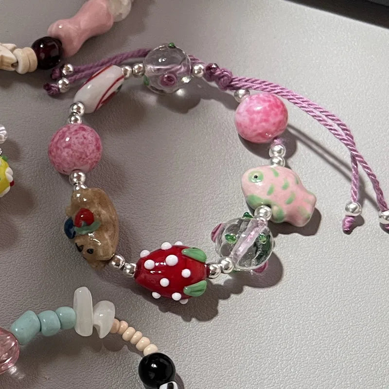 New Cute Geometry Star Conch Ceramic Glass Acrylic Beaded Bracelet Girl Kpop Aesthetic Charm Jewelry Y2K Marine Accessories