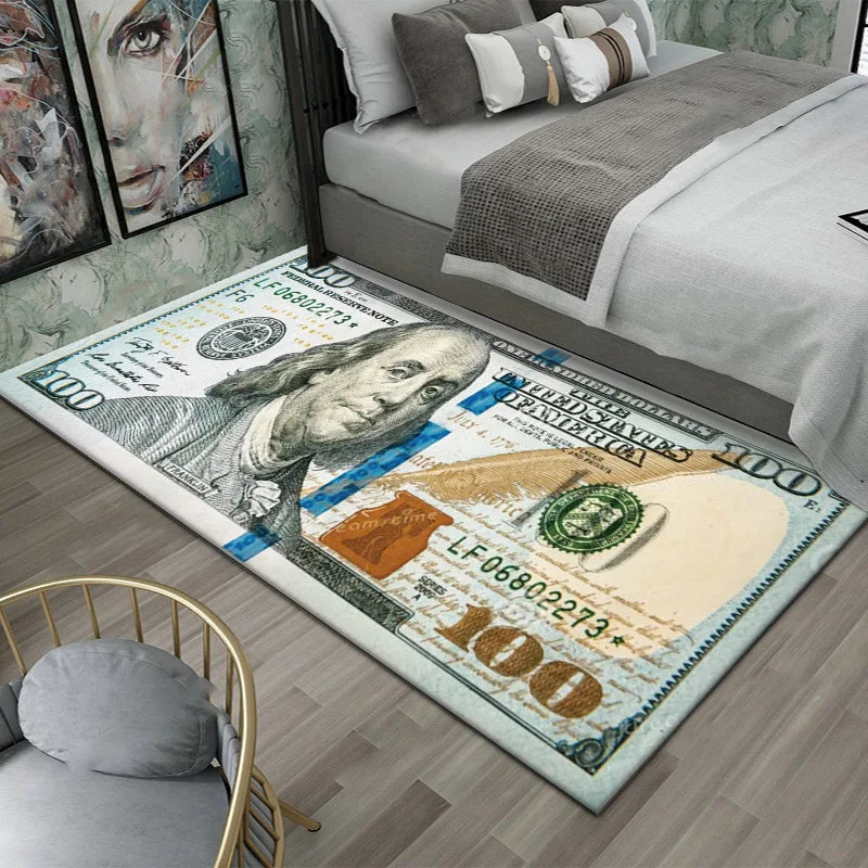 Colorful Creative Dollar Money Print Carpet Mat Rug Large Area Bedroom Entryway Non-Slip Stain Resistant Home Decoration