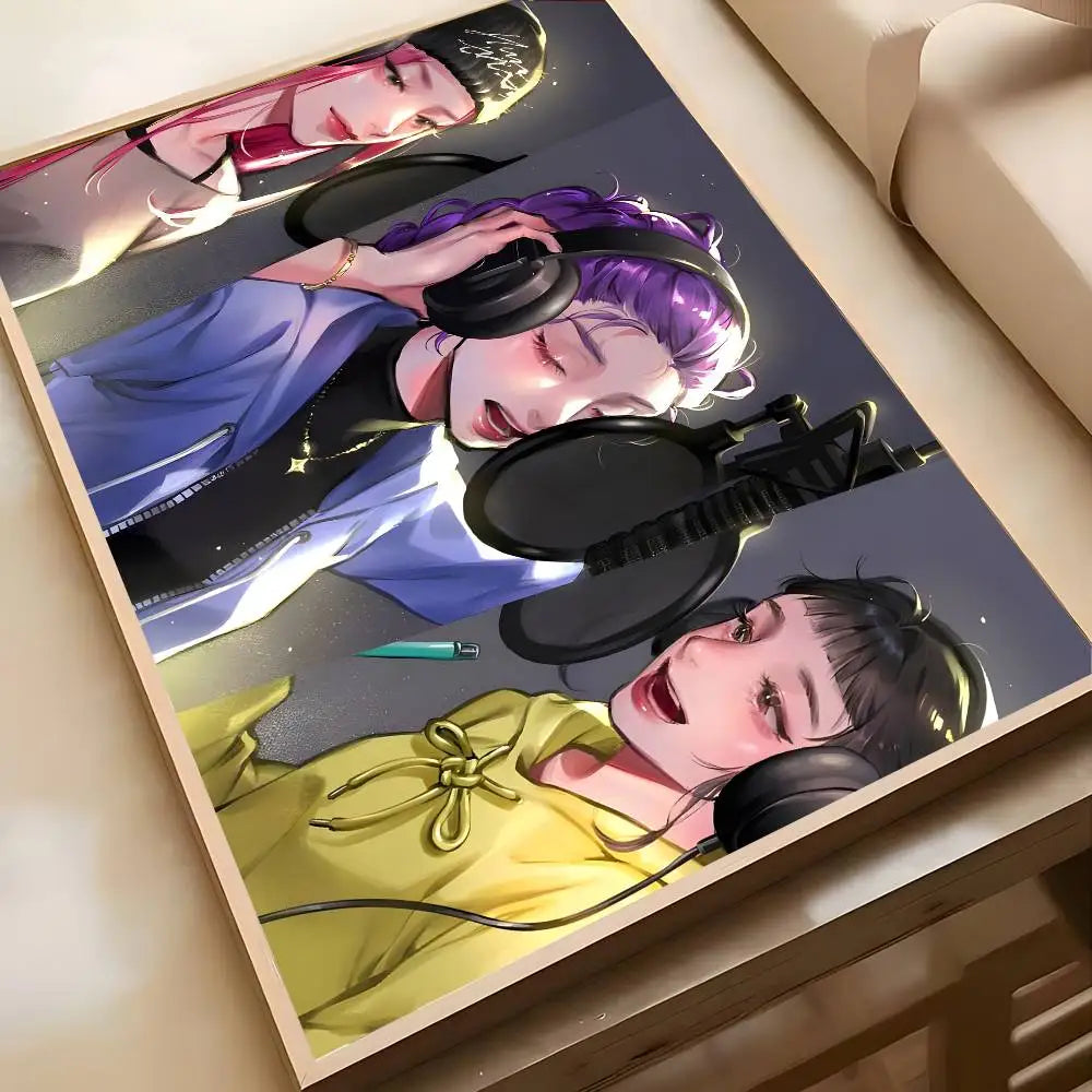 K-KPop D-Demon H-Hunters Sajaboy Poster Self-adhesive Art Waterproof Sticker Coffee House Dorm Room Wall Decor