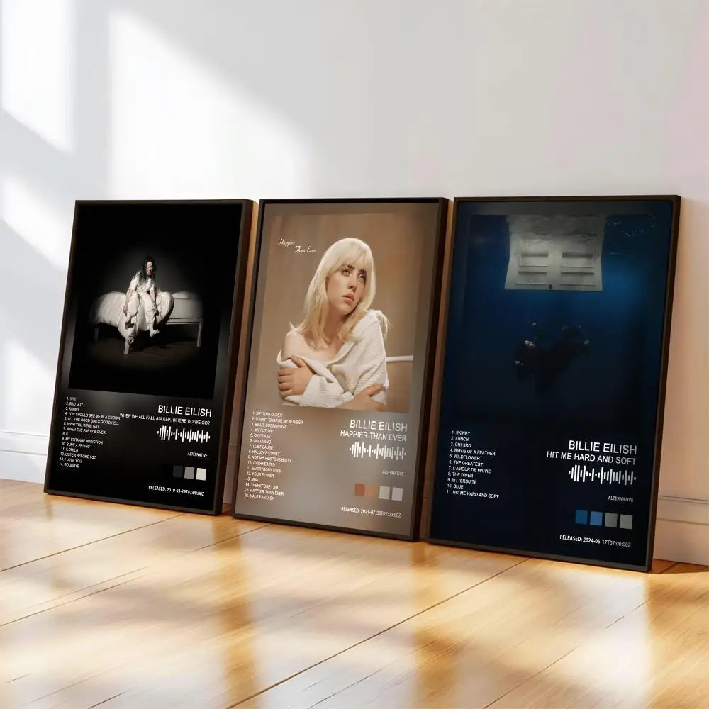 Poster HD Album Art Sticky Wall Waterproof Home Living Room Bedroom Bar Aesthetic Decoration E-Eilishs B-Billies Album