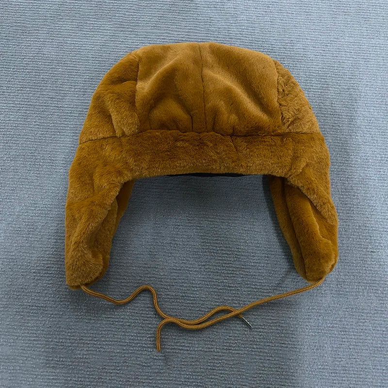 Unique Cartoon Design Embroidery Warm Coral Velvet Lei Feng Hat Autumn Winter Outdoor Ear Protection Fashionable Cap