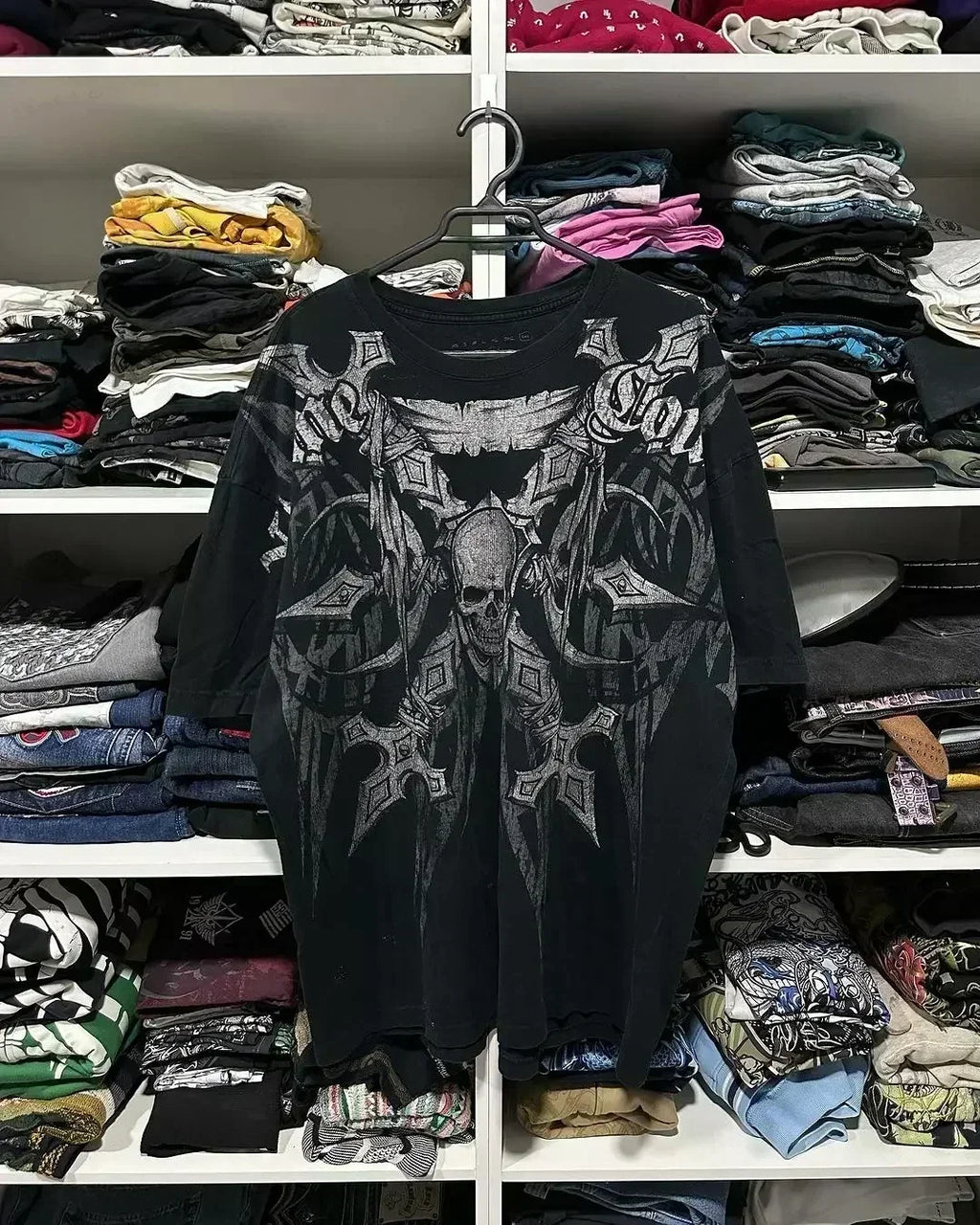 Y2K American Skull Pattern Long Sleeved T Shirt Fashion Round Neck Oversized T Shirt New Mens Womens Casual Gothic Clothing Tops