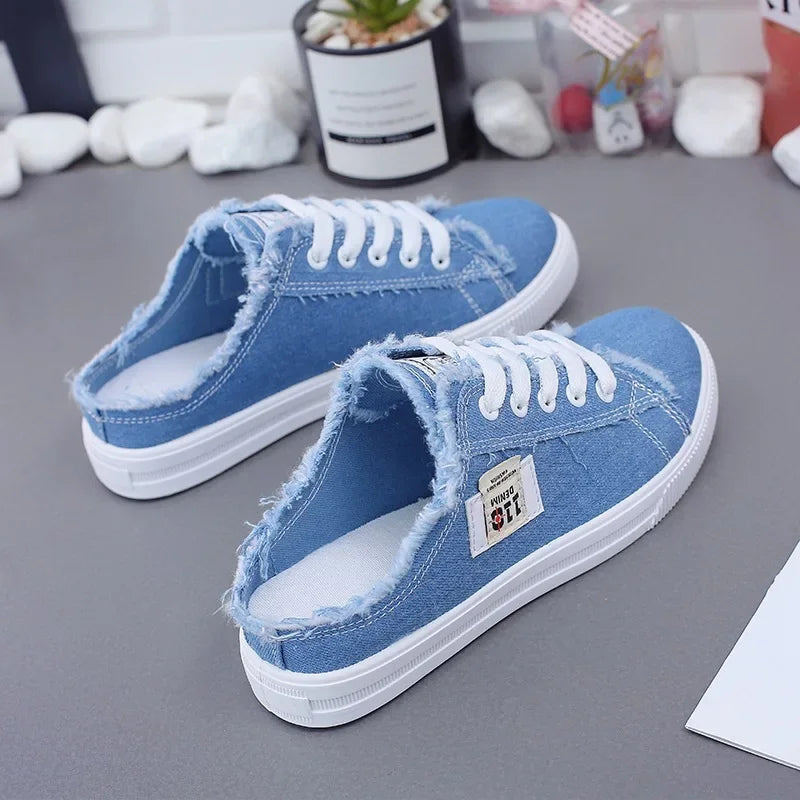 2024 Spring Summer Women Canvas Sneaker Low Top Denim Sneakers Ladies Lace-Up Flat Canvas  Board Shoes Female sapatos femininos