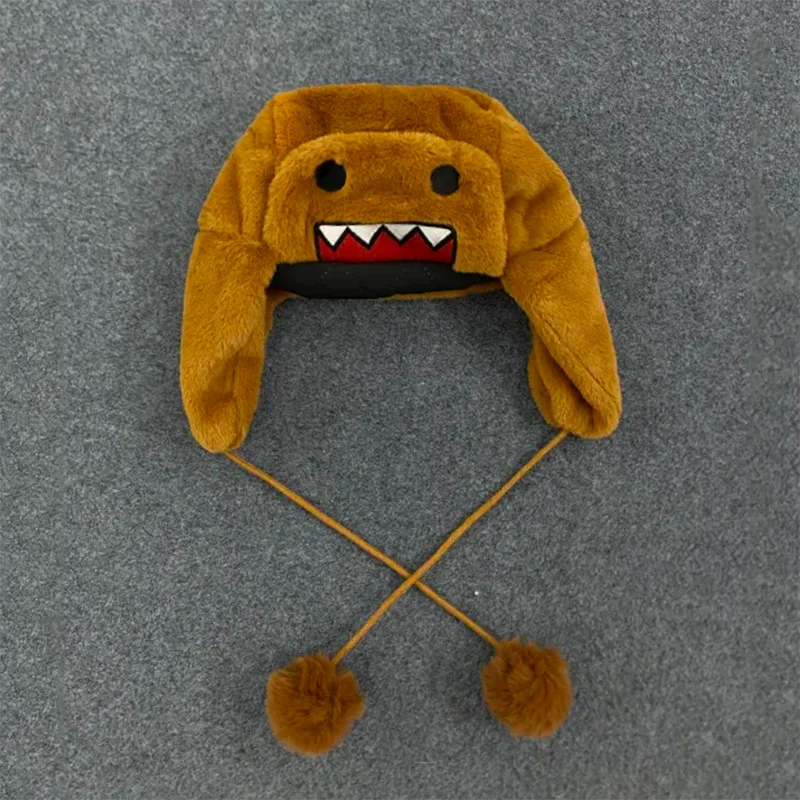 Unique Cartoon Design Embroidery Warm Coral Velvet Lei Feng Hat Autumn Winter Outdoor Ear Protection Fashionable Cap