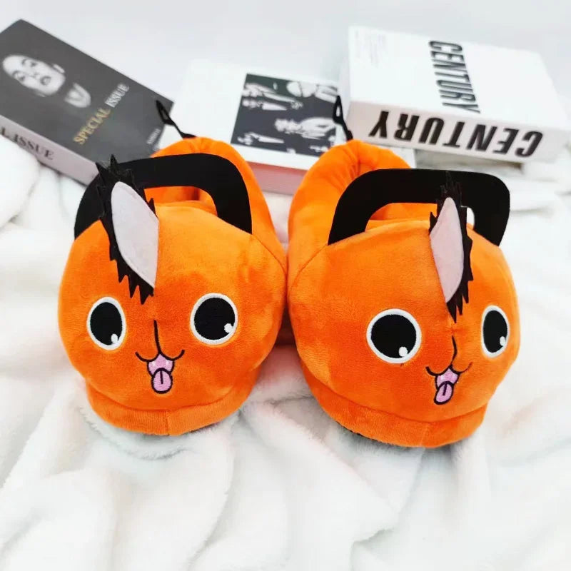Anime Chainsaw Man Pochita Plush Slipper Pochita Women Chainsawman Shoes Adult Orange Dog Stuffed Soft Slipper for Xmas Gift