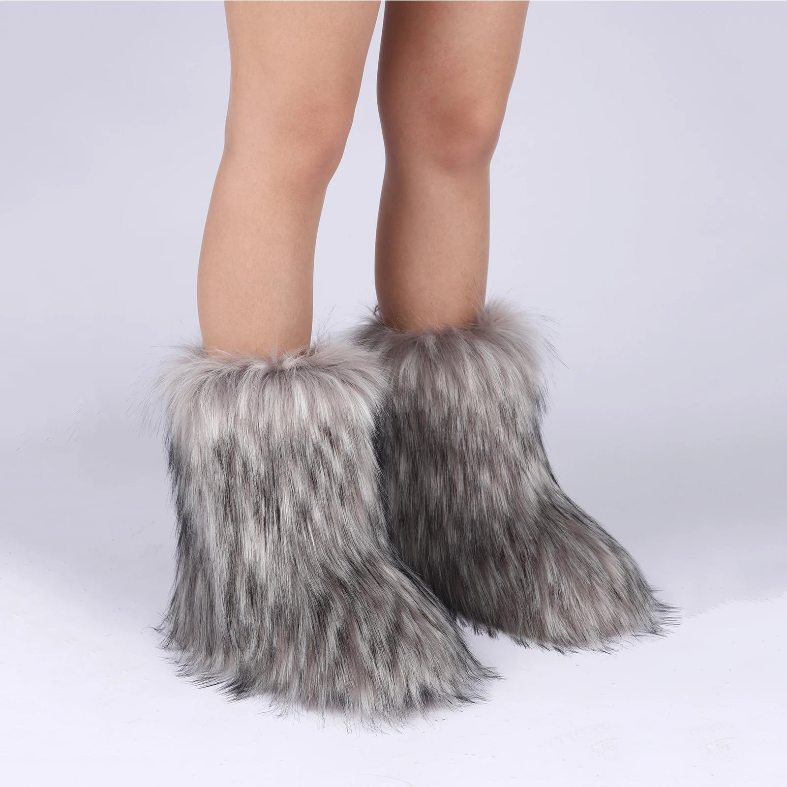 Faux Fur Boots for Women Furry Fuzzy Fluffy Mid Calf Snow Boots Ladies Winter Warm Short Outdoor Indoor Shoes Women's Boots