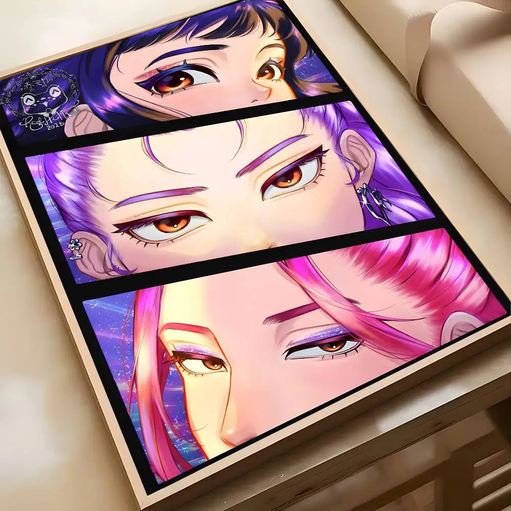 K-KPop D-Demon H-Hunters Sajaboy Poster Self-adhesive Art Waterproof Sticker Coffee House Dorm Room Wall Decor