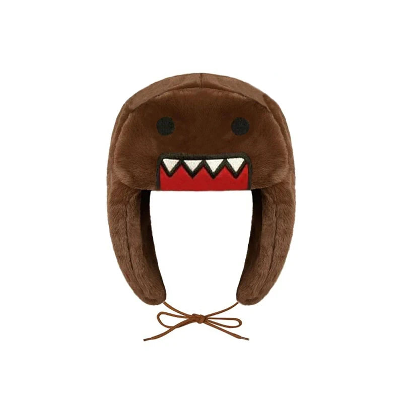 Unique Cartoon Design Embroidery Warm Coral Velvet Lei Feng Hat Autumn Winter Outdoor Ear Protection Fashionable Cap