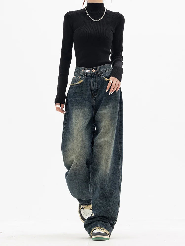 Spring Autumn Wide Leg Jeans Women High Waist Denim Trousers Women's Jeans Harajuku Vintage BF Style Loose Femme Streeetwear