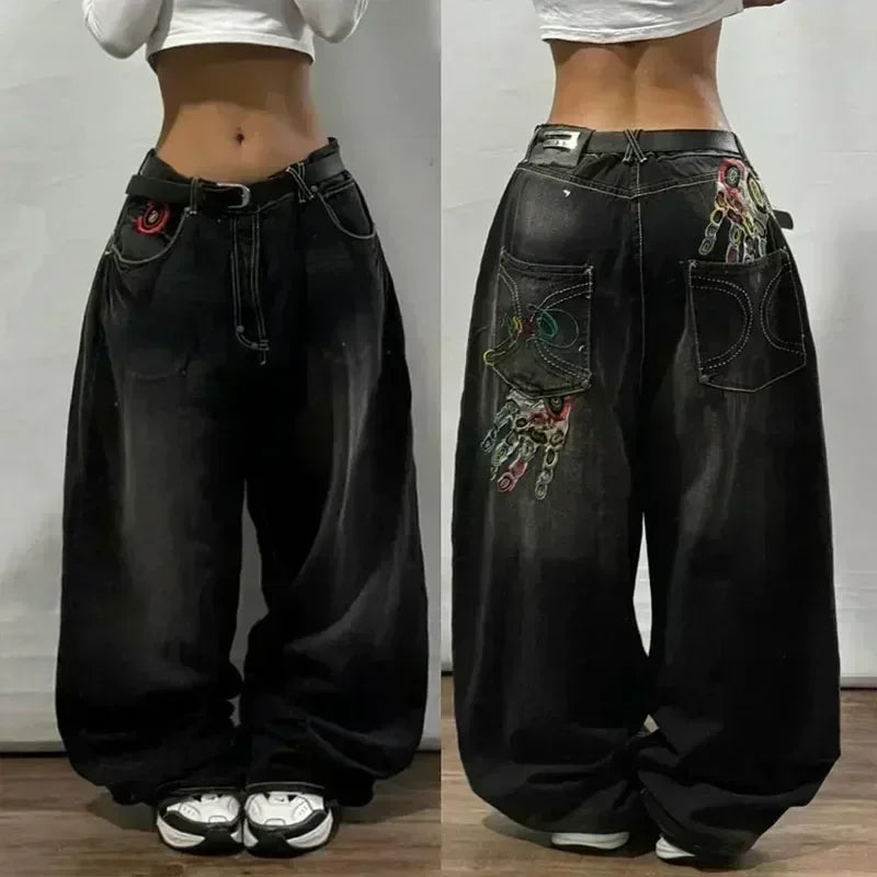 American Y2K 2025 New Baggy Wide Leg Black Jeans Overszied Women Street Casual Joker Denim Pants Couple Jeans Vintage Streetwear