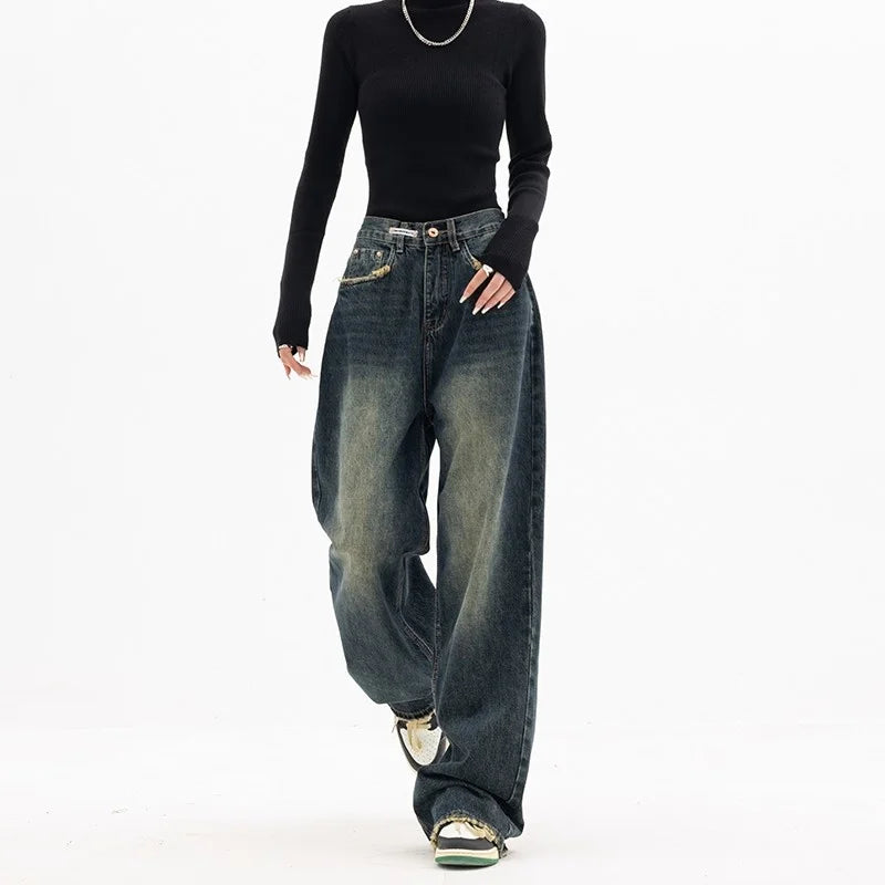 Spring Autumn Wide Leg Jeans Women High Waist Denim Trousers Women's Jeans Harajuku Vintage BF Style Loose Femme Streeetwear