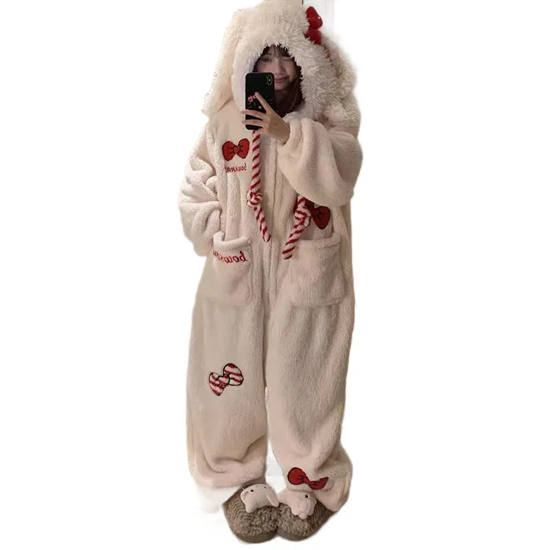 2026 New Cute Cartoon Coral Fleece Onesie - Women's Thick Warm Fall Winter Outerwear Loungewear