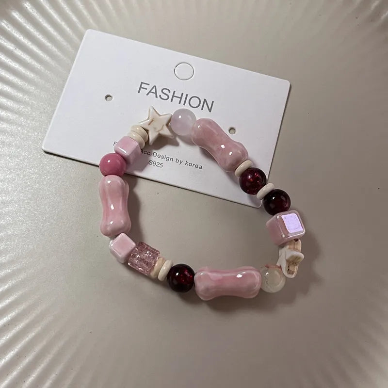 New Cute Geometry Star Conch Ceramic Glass Acrylic Beaded Bracelet Girl Kpop Aesthetic Charm Jewelry Y2K Marine Accessories