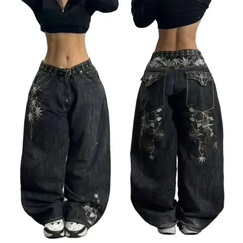 American Y2K 2025 New Baggy Wide Leg Black Jeans Overszied Women Street Casual Joker Denim Pants Couple Jeans Vintage Streetwear