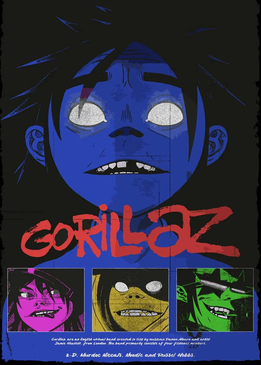 Virtual Anime Rock Band Gorillaz Poster Modern Music Album Cover Canvas Painting Wall Art for Club Living Room Home Decor Mural