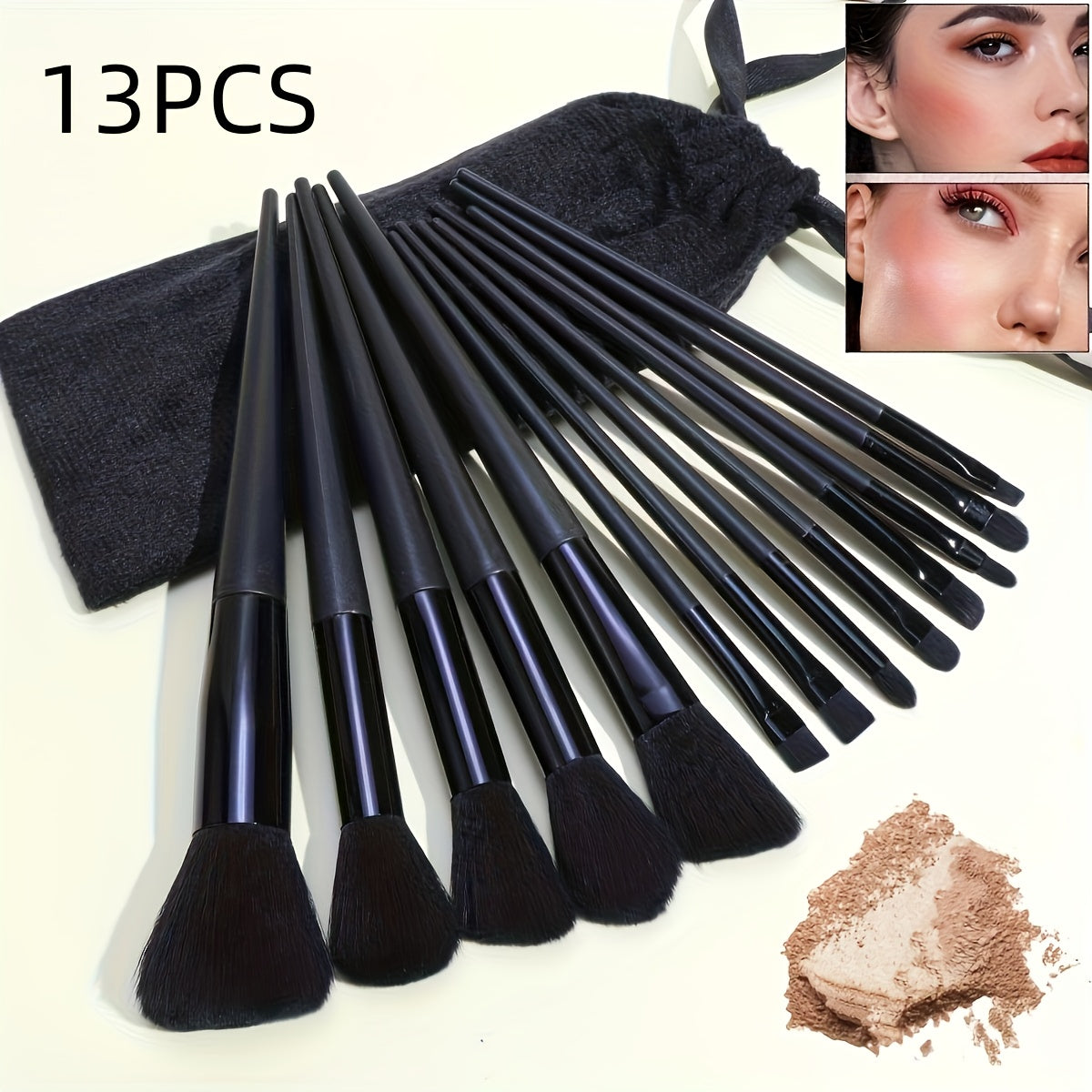 13pcs High-Quality Black Makeup Brush Set - MUA Recommended for Christmas and Halloween, Premium Makeup Brush Kit with Case, Glamorous Shimmer Makeup Brushes, Makeup Gift Set, Sparkling Brushes, Beauty Essential, Elegant Desi