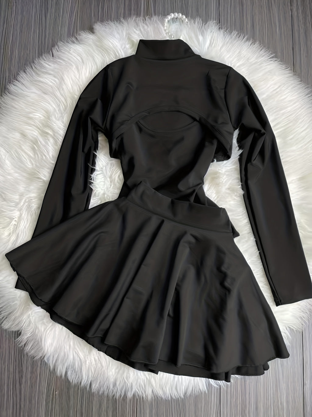 Y2K Casual Elegance for Ladies, Comfortable Three-Piece Set, Long-Sleeved Short Round-Neck Shawl Cardigan & Suspender Slim Vest & High-Waisted A-Line Short Skirt, 3pcs Set